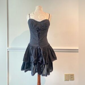 Y2k rare vintage black tie front corset dress